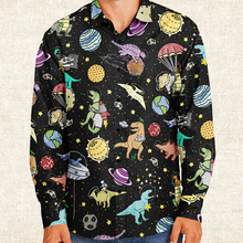 Load image into Gallery viewer, Personalized Interstellar Dinos Long Sleeve Button Shirt