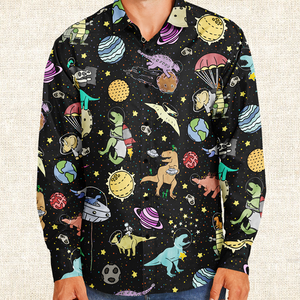 Personalized Interstellar Dinos Long Sleeve Button Shirt