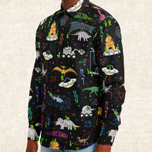 Load image into Gallery viewer, Personalized Dinogeddon Long Sleeve Button Shirt