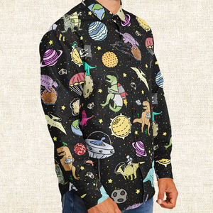 Personalized Interstellar Dinos Long Sleeve Button Shirt