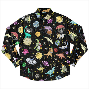 Personalized Interstellar Dinos Long Sleeve Button Shirt