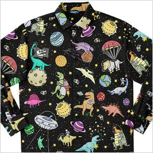 Personalized Interstellar Dinos Long Sleeve Button Shirt