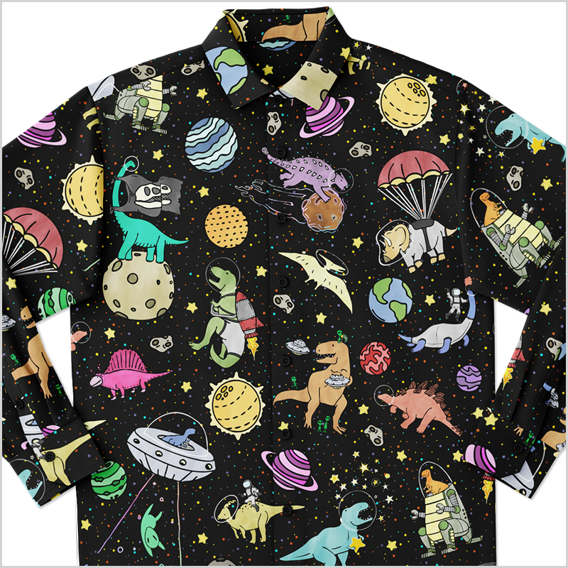 Personalized Interstellar Dinos Long Sleeve Button Shirt