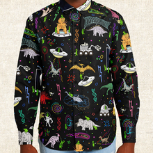Load image into Gallery viewer, Personalized Dinogeddon Long Sleeve Button Shirt