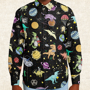 Personalized Interstellar Dinos Long Sleeve Button Shirt