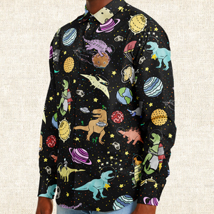 Personalized Interstellar Dinos Long Sleeve Button Shirt