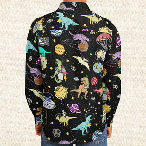 Personalized Interstellar Dinos Long Sleeve Button Shirt