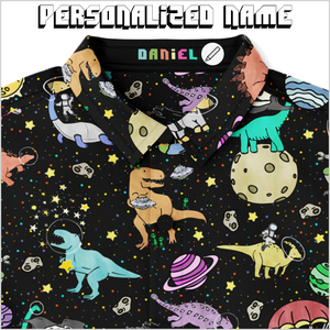 Personalized Interstellar Dinos Youth Button-Up Shirt