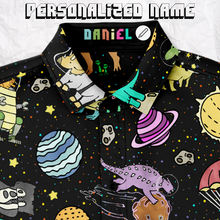 Load image into Gallery viewer, Personalized Interstellar Dinos Button-Up Shirt