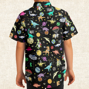 Personalized Interstellar Dinos Youth Button-Up Shirt