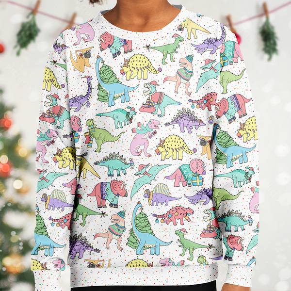 Personalized Jolly Dinos Christmas Youth Sweatshirt