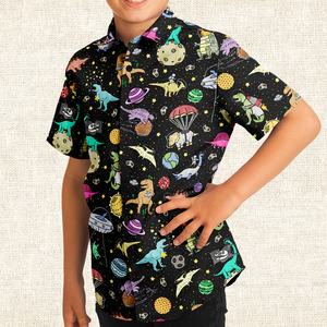 Personalized Interstellar Dinos Youth Button-Up Shirt