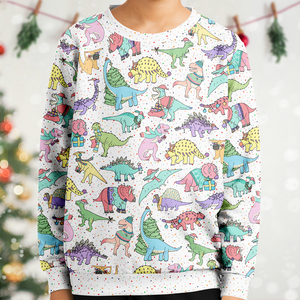 Personalized Jolly Dinos Christmas Youth Sweatshirt