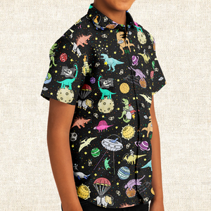 Personalized Interstellar Dinos Youth Button-Up Shirt