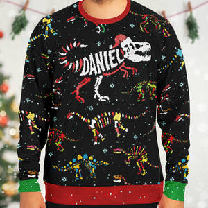 Personalized Jingle Bones Ugly Christmas Sweatshirt (W/ Knit Texture Effect)