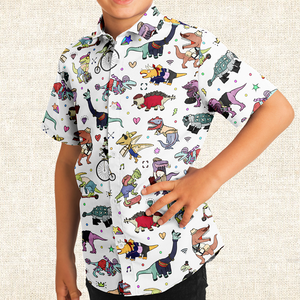 Personalized Dino Swag Youth Button-Up Shirt